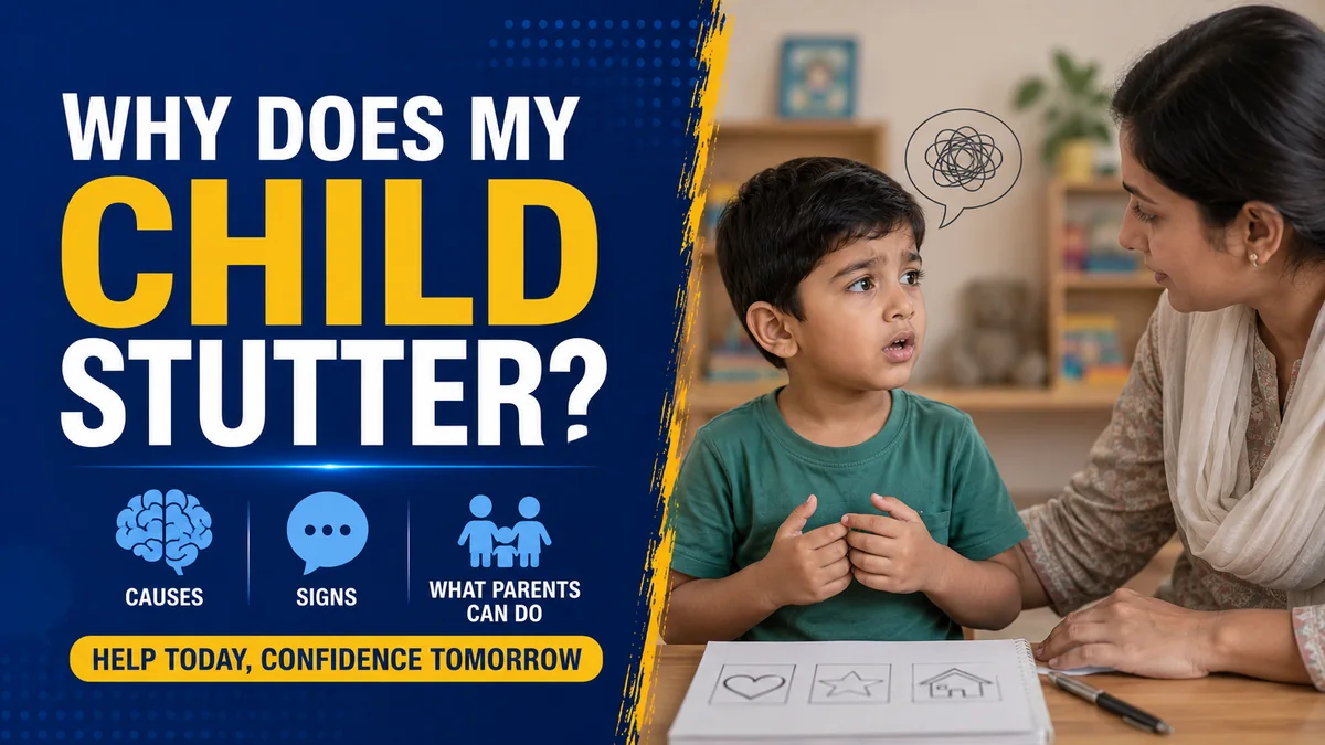 Why does my child stutter causes signs and what parents can do featured image showing a child with stuttering concerns and parent guidance support